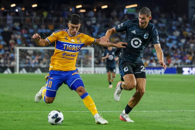 August 7, 2026, St. Paul, Minnesota, United States: Tigres UANL midfielder JUAN FRANCISCO BRUNETTA (11) runs up the pitch trailed by Minnesota United FC defense MORRIS DUGGAN (23). Minnesota United hosted Tigres UANL August 7th. The teams faced off at Allianz Field in St. Paul, Minnesota. Tigres UANL was victorious in a penalty shootout. Leagues Cup 2026 - Tigres UANL 4:2 Minnesota United  - ZUMAt166 20260807_zsp_t166_026 Copyright: xMichaelxTurnerx