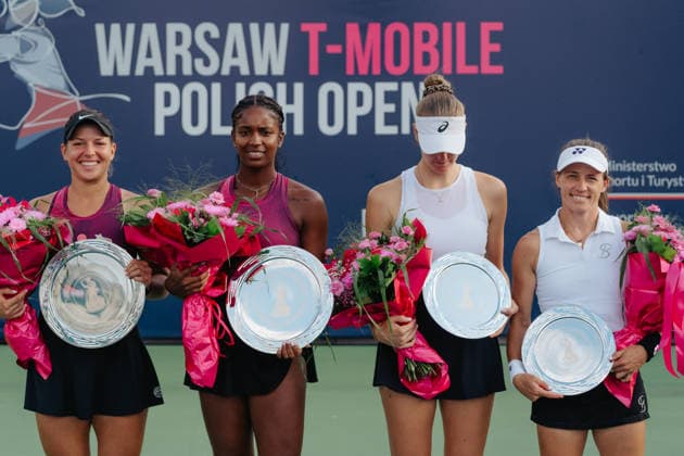 WTA, Tennis Damen 125 Warsaw T-Mobile Polish Open - Doubles Final (l-r) Weronika Falkowska of Poland, Alana Smith of the United States, Martyna Kubka of Poland and Alicja Rosolska of Poland are seen during the doubles final of the WTA 125 Warsaw T-Mobile Polish Open tennis tournament in Warsaw, Poland, on August 7, 2026. Warsaw Poland  Copyright: xMarekxAntonixIwaÅ czukx originalFilename:iwanczuk-thedoubl260808_npgPv.jpg