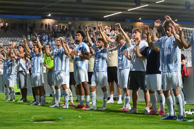 1860 Players, Team Photo, Team, Squad, Team Photo after the Game in Front of the Fan Section, Action, Soccer, Bavarian Regional League, 2026–2027 season, Matchday 26–27, TSV 1860 Munich vs. FC Augsburg II, 2–2 on August 7, 2026, at Grünwalder Stadion in Munich