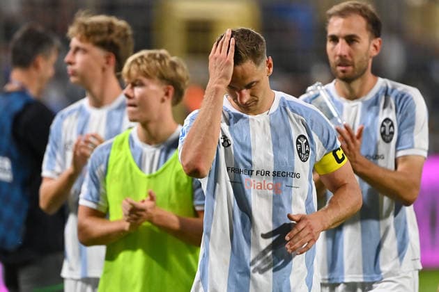 Dennis DRESSEL, 1860 Munich, after the game, disappointment, frustration, disappointed, frustrated, dejected, action, Soccer, Bavarian Regional League, 2026–2027 season, Matchday 26–27, 3, TSV 1860 Munich vs. FC Augsburg II, 2–2 on August 7, 2026, in Munich, GRUENWALDER STADION