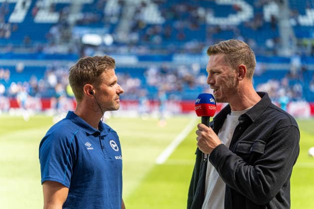 August 8, 2026, xdaymx, Soccer 2. Bundesliga, Karlsruher SC vs. Arminia Bielefeld, Oliver, Kirch during his first interview as Bielefeld’s head coach at the away game in Karlsruhe. DFL and DFB regulations prohibit any use of photographs as image sequences and or quasi-video. Karlsruhe