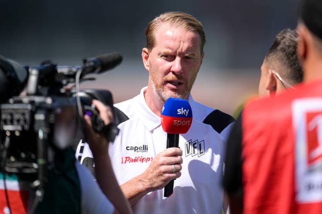 Soccer, 2. Bundesliga, 20260808, 1 FC Heidenheim vs. VfL Osnabrück. Pictured: Osnabrück coach Timo SCHULTZ during a TV interview at Heidenheim s Voith Arena in Baden-Württemberg, Germany Copyright: Passion2Press MarkusxFischerx