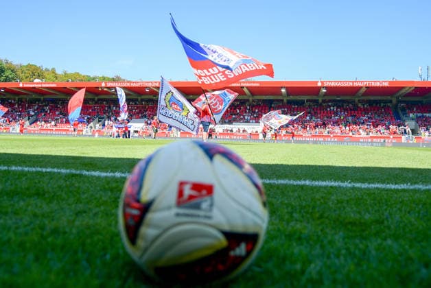 August 8, 2026, xemx, Soccer 2. Bundesliga, 1 FC Heidenheim vs. VfL Osnabrück, soccer, goal-scoring machine, 2. Bundesliga, stock image in the background showing DFL and DFB flags. REGULATIONS PROHIBIT ANY USE OF PHOTOGRAPHS AS IMAGE SEQUENCES AND OR QUASI-VIDEO. Heidenheim