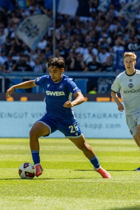 August 8, 2026, xdaymx, Soccer 2. Bundesliga, Karlsruher SC vs. Arminia Bielefeld, Zor, Danyal on the ball. DFL and DFB regulations prohibit any use of photographs as image sequences and or quasi-video. Karlsruhe