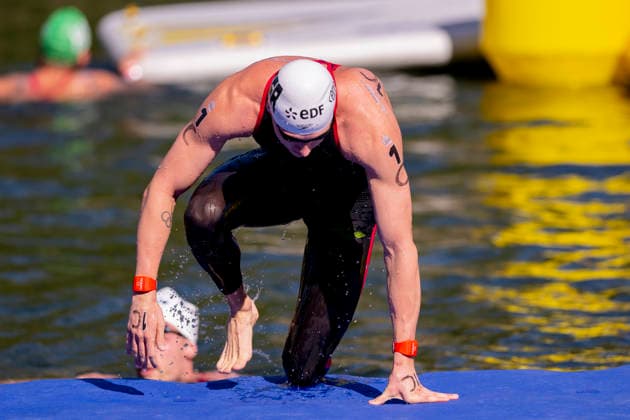France, Paris, Centre Aquatique Olympique Metropole du Grand Paris, August 8, 2026, European Aquatics Championships – Artistic Swimming, Day 9, Mixed Relay, Oliver Klemet of Germany, Photo by Eibner Pressefoto Tino Henschel, European Aquatics Championships – Artistic Swimming, Day 9, Mixed Relay, Paris Copyright: xEibnerxPressefotox