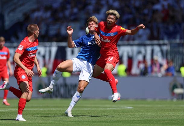 August 8, 2026, Soccer, 2. Bundesliga, SV Darmstadt 98 vs. Holstein Kiel, from left: Fynn Lakenmacher (SV Darmstadt 98), Hiroki Sekine (Holstein Kiel). DFL and DFB regulations prohibit any use of photographs as image sequences and or quasi-video. xdcx Copyright: HMBxMedia Claus
