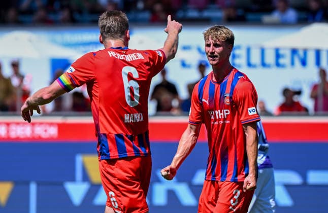 August 8, 2026, xemx, Soccer 2. Bundesliga, 1. FC Heidenheim vs. VfL Osnabrück, Jan Schoeppner, 1. FC Heidenheim celebration, Goal celebration, celebrating the goal, cheering over the goal that made it 3–2 DFL DFB REGULATIONS PROHIBIT ANY USE OF PHOTOGRAPHS as IMAGE SEQUENCES and or QUASI-VIDEO Heidenheim