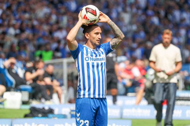 August 8, 2026, xgox, Soccer 2. Bundesliga: 1. FC Magdeburg vs. Eintracht Braunschweig (emspor), from left: Baris Atik (Magdeburg), 23 on the ball, plays the ball DFL DFB REGULATIONS PROHIBIT ANY USE OF PHOTOGRAPHS as IMAGE SEQUENCES and or QUASI-VIDEO Magdeburg