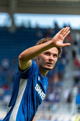 August 8, 2026, xdaymx, Soccer 2. Bundesliga, Karlsruher SC vs. Arminia Bielefeld—Goal celebration by goal scorer Broschinski, Moritz Karlsruhe for the 1–0 win. DFL and DFB regulations prohibit any use of photographs as image sequences and or quasi-video. Karlsruhe