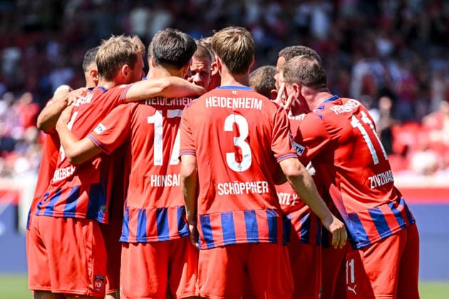 Jan Schoeppner of 1 FC Heidenheim 1846 celebrates a goal with his team after scoring to make it 3–2 during the 2. Bundesliga match between 1 FC Heidenheim and VfL Osnabrück, Voith Arena on August 8, 2026, in Heidenheim an der Brenz, Germany. Photo by Harry Langer, DeFodi Images. Jan Schoeppner of 1 FC Heidenheim 1846 celebrates with his teammates after scoring his team’s third goal during the 2nd Bundesliga match between 1 FC Heidenheim and VfL Osnabrück at Voith Arena on August 8, 2026 in Heidenheim an der Brenz, Germany. Photo by Harry Langer, DeFodi Images. DFB and DFL regulations prohibit any use of photographs as image sequences and or quasi-video. Photo by Harry Langer, DeFodi Images. DFB and DFL regulations prohibit any use of photographs as imSEQUENCES AND OR QUASI-VIDEO