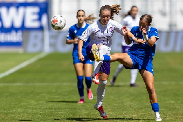 Women s Bundesliga Match: FC Carl Zeiss Jena vs. SGS Essen, Jena, August 8, 2026, Lisa Gora 8, FC Carl Zeiss Jena vs. JoÃ«lle Tabea Steiner 3 SGS Essen 2 Women s Bundesliga FC Carl Zeiss Jena vs. SGS Essen at the ad hoc arena at Ernst Abbe Sportfeld August 8, 2026 Copyright: xBEAUTIFULxSPORTS Duehringx
