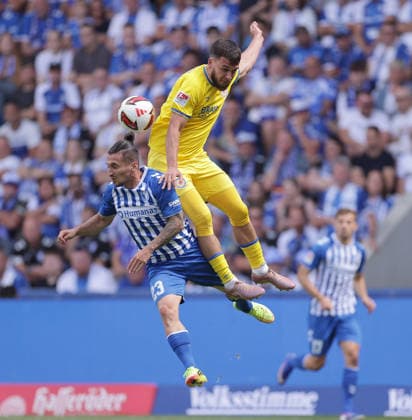 Mehmet Aydin, Eintracht Braunschweig; Baris Atik, 1 FC Magdeburg; Soccer, Men s, 2026–2027 Season, 2. Bundesliga, Avnet Arena, Matchday 1, 1 FC Magdeburg vs. Eintracht Braunschweig. DFL regulations prohibit any use of photographs as image sequences and or quasi-video.