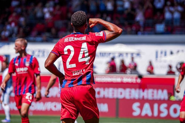 Germany Soccer Season 2026–2027, 2. Bundesliga, 1. FC Heidenheim vs. VfL Osnabrück, Voith Arena, Heidenheim, Marcel Costly (1. FC Heidenheim), 24th goal and goal celebration for Heidenheim s 2–1 win, Voith Arena, Germany Copyright: xBennetxLongx
