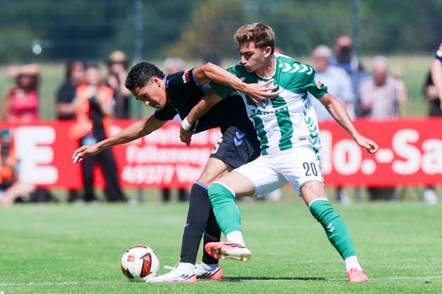 Santiago Castaneda of SC Paderborn 07 and Ivan San Jose Cantalejo Chuki of Werder Bremen battle for the ball during the friendly match between Werder Bremen and SC Paderborn 07 at Stadion am Oyther Berg on August 8, 2026, in Vechta, Germany Photo by Marco Steinbrenner, DeFodi Images Santiago Castaneda of SC Paderborn 07 and Ivan San Jose Cantalejo Chuki of Werder Bremen battle for the ball during the friendly match between Werder Bremen and SC Paderborn 07 at Stadion am Oyther Berg on August 8, 2026 in Vechta, Germany Photo by Marco Steinbrenner DeFodi Images Photo by Marco Steinbrenner DeFodi Images