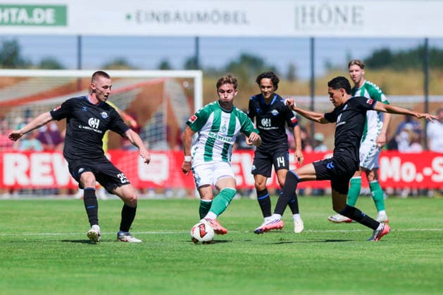 Tjark Scheller (SC Paderborn 07), Ivan San Jose Cantalejo Chuki (Werder Bremen), and Stefano Marino (SC Paderborn 07) battle for the ball during the friendly match between Werder Bremen and SC Paderborn 07, Stadion am Oyther Berg on August 8, 2026, in Vechta, Germany. Photo by Marco Steinbrenner, DeFodi Images. Tjark Scheller of SC Paderborn 07, Ivan San Jose Cantalejo Chuki of Werder Bremen and Stefano Marino of SC Paderborn 07 battle for the ball during the friendly match between Werder Bremen and SC Paderborn 07 at Stadion am Oyther Berg on August 8, 2026 in Vechta, Germany. Photo by Marco Steinbrenner, DeFodi Images. Photo by Marco Steinbrenner, DeFodi Images.