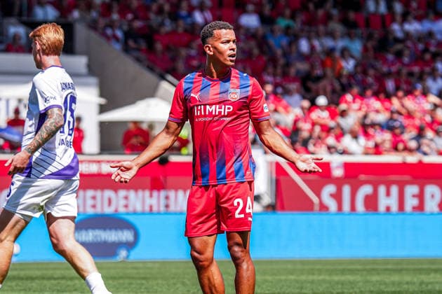 German Soccer Season 2026–2027, 2. Bundesliga, 1 FC Heidenheim vs. VfL Osnabrück, Voith Arena, Heidenheim, Marcel Costly, 1 FC Heidenheim, 24 Gestures, Body Language, Emotion, Facial Expressions, Heidenheim, Voith Arena, Germany Copyright: xBennetxLongx