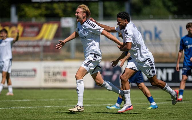 Soccer, 2026–2027 Season, Regionalliga West, August 8, 2026, Matchday 2, Men s, 1 FC Bocholt (white) vs. FC Schalke 04 U23 (blue) – Photo by Kilian Zaruba: 1 FC Bocholt, Elano Yegen (1 FC Bocholt), Bocholt Stadion am Huenting, Germany 260808_fb_1fc-bocholt_schalke-04-u23_57497