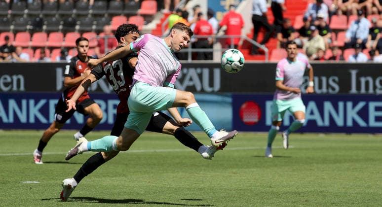 August 7, 2026, 3rd Division, FC Ingolstadt 04 vs. FC Würzburger Kickers; from left: Davide Danilo Sekulovic (FC Ingolstadt 04), Tim Kraus (FC Würzburger Kickers); Ingolstadt, Audi Sportpark, Bavaria, Germany