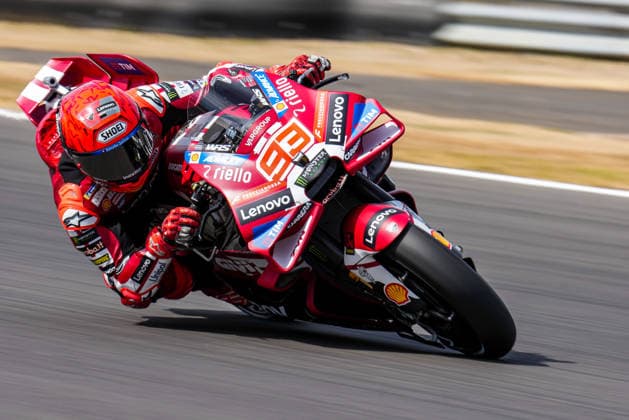 Marc Marquez (Spain) of the Ducati Lenovo Team ( 93) during MotoGP Free Practice and Qualifying at Round 12 of the 2026 Qatar Airways Grand Prix of Great Britain at Silverstone Circuit, Towcester, England on the 7 August 2026.  Copyright: xDavidxHornx PMI-7310-0107