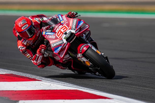 Marc Marquez (Spain) of the Ducati Lenovo Team ( 93) during MotoGP Free Practice and Qualifying at Round 12 of the 2026 Qatar Airways Grand Prix of Great Britain at Silverstone Circuit, Towcester, England on the 7 August 2026.  Copyright: xDavidxHornx PMI-7310-0122