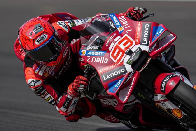Marc Marquez (Spain) of the Ducati Lenovo Team ( 93) during MotoGP Free Practice and Qualifying at Round 12 of the 2026 Qatar Airways Grand Prix of Great Britain at Silverstone Circuit, Towcester, England on the 7 August 2026.  Copyright: xDavidxHornx PMI-7310-0124