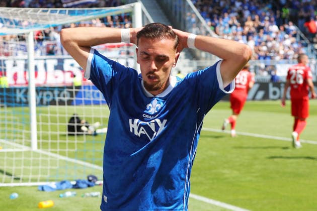 August 8, 2026, xtvx, Soccer 2. Bundesliga, SV Darmstadt 98 vs. Holstein Kiel, Lance Duijevstijn, SV Darmstadt 98 looks disappointed, DFL and DFB regulations prohibit any use of photographs as image sequences and or quasi-video, Darmstadt