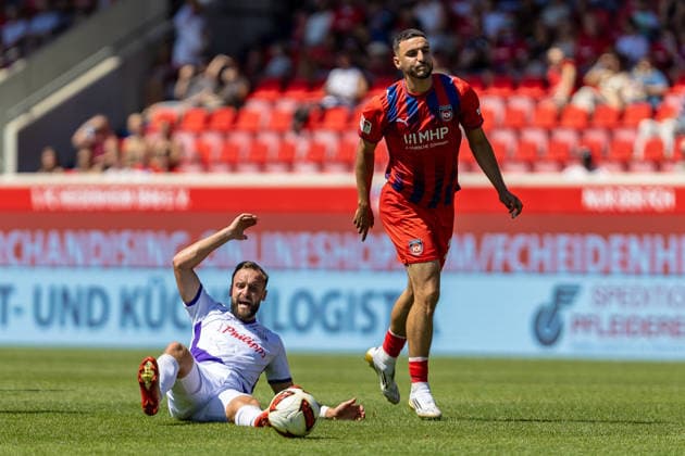 David Kopacz (VfL Osnabrück), 29, on the ground after a foul by Oualid Mhamdi (1. FC Heidenheim), 22, GER, 1. FC Heidenheim vs. VfL Osnabrück, Soccer, 2. Bundesliga, Matchday 1, 2026–2027 season, August 8, 2026, DFL and DFB regulations prohibit any use of photographs as image sequences and or quasi-video, GER, 1 FC Heidenheim vs. VfL Osnabrück, Soccer, 2. Bundesliga, Matchday 1, 2026–2027 Season, August 8, 2026, Heidenheim Copyright: xEibner-Pressefoto JanixPlessx EP_JPL