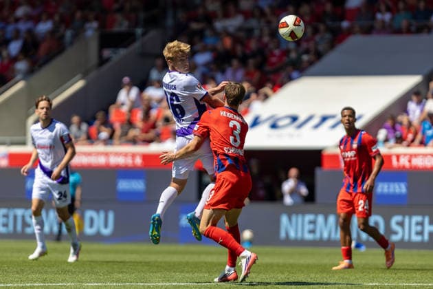 Heading duel: Fridolin Wagner (VfL Osnabrück), Jan Schoeppner (1. FC Heidenheim), Jan. 3, GER, 1. FC Heidenheim vs. VfL Osnabrück, Soccer, 2. Bundesliga, Matchday 01, 2026–2027 season, August 8, 2026, DFL and DFB regulations prohibit any use of photographs as image sequences and or quasi-video, GER, 1 FC Heidenheim vs. VfL Osnabrück, Soccer, 2. Bundesliga, Matchday 1, 2026–2027 Season, August 8, 2026, Heidenheim Copyright: xEibner-Pressefoto JanixPlessx EP_JPL