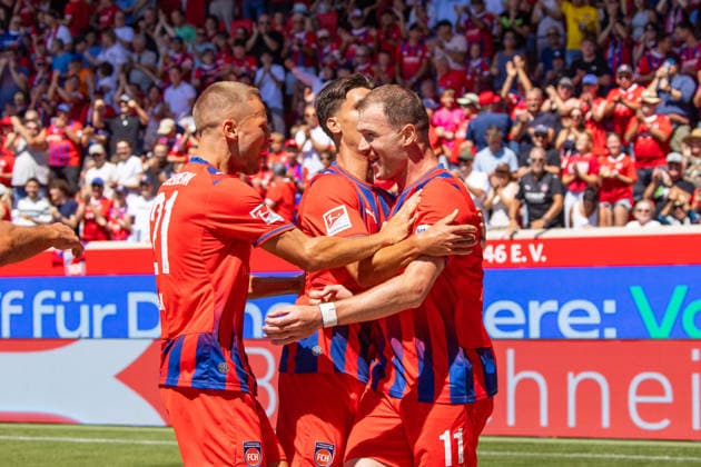 08 08 26 1. FC Heidenheim vs. VfL Osnabrück Germany, Heidenheim, 08 08 2026, Soccer, 2. Bundesliga, 1 FC Heidenheim vs. VfL Osnabrück, Budu Zivzivadze, 1 FC Heidenheim, celebration, goal, 1–0, Zivzivadze
