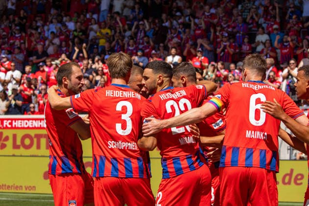 08 08 26 1. FC Heidenheim vs. VfL Osnabrück Germany, Heidenheim, 08 08 2026, Soccer, 2. Bundesliga, 1 FC Heidenheim vs. VfL Osnabrück, Budu Zivzivadze, 1 FC Heidenheim, celebration, goal, 1–0, Zivzivadze