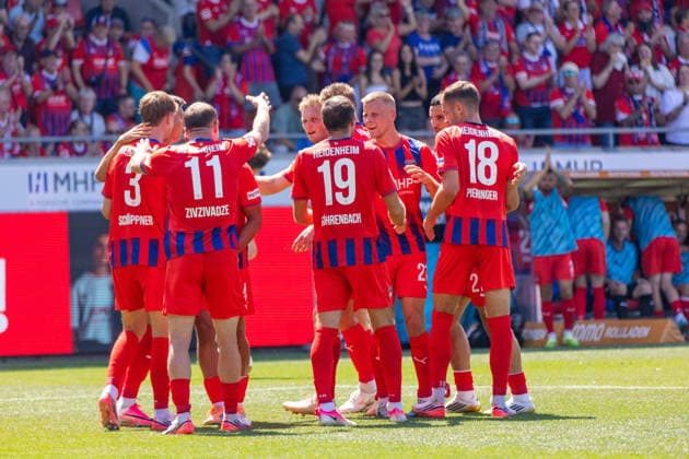 08 08 26 1. FC Heidenheim vs. VfL Osnabrück Germany, Heidenheim, 08 08 2026, Soccer, 2. Bundesliga, 1 FC Heidenheim vs. VfL Osnabrück, Jan Schöppner, 1 FC Heidenheim, celebration, goal 3, 2, Schöppner