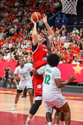 HAIKOU, CHINA - AUGUST 07: Zhang Ziyu of Team China drives to the basket during the first game of the 2026 Women s Basketball Warm-Up Match between China and Nigeria on August 7, 2026 in Haikou, Hainan Province of China. China defeated Nigeria 70-67 with Zhang scoring 24 points and grabbing 11 rebounds.  Copyright: xVCGx 111658791747