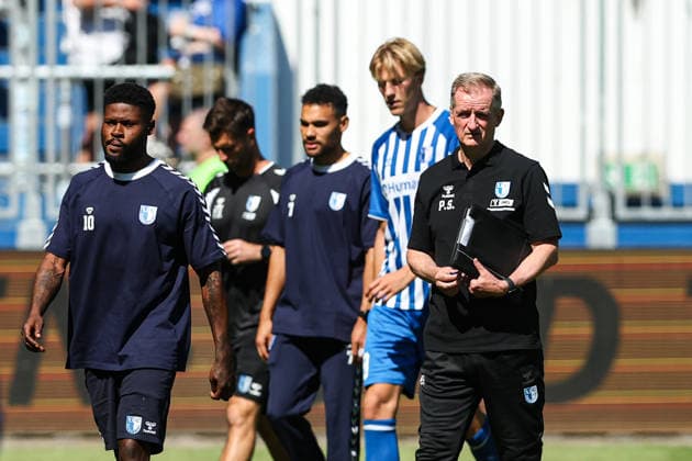 Coaches Petrik Sander and Moritz Broni Kwarteng, 1. FC Magdeburg, 2026–2027 Bundesliga Season, 1. FC Magdeburg vs. Eintracht Braunschweig at the Avnet Arena in Magdeburg, Soccer, Men,Men, Germany, August 8, 2026