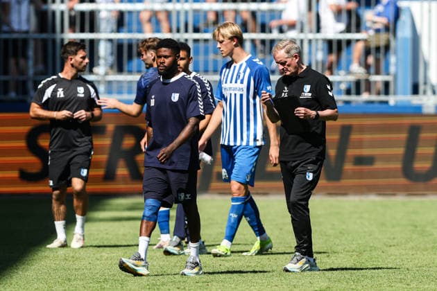Coaches Petrik Sander and Moritz Broni Kwarteng, 1. FC Magdeburg, 2026–2027 Bundesliga Season, 1. FC Magdeburg vs. Eintracht Braunschweig at the Avnet Arena in Magdeburg, Soccer, Men,Men, Germany, August 8, 2026