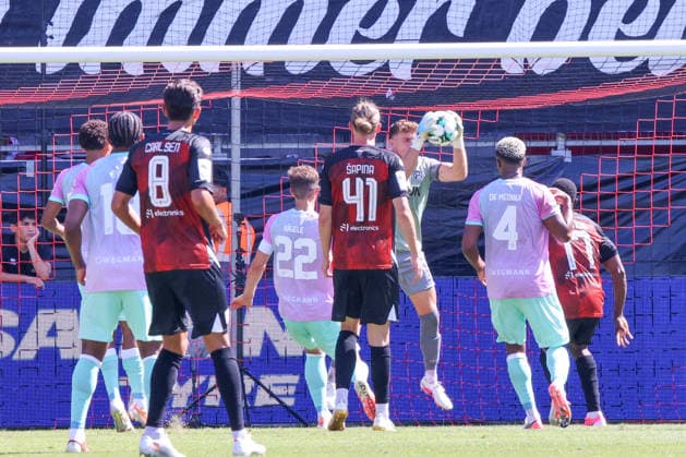 Goalkeeper Johann Hipper of the Würzburg Kickers, No. 1, repeatedly makes crucial saves during the match between FC Ingolstadt 04 and the Würzburg Kickers on August 8, 2026, DFB regulations prohibit any use of photographs as image sequences and or quasi-video. GER, Soccer, 3. Liga, Matchday 1, FC Ingolstadt 04 vs. Würzburg Kickers, August 8, 2026, Audi Sportpark Ingolstadt Copyright: xEibner-Pressefoto OliverxSTRISCHx EP-OSH