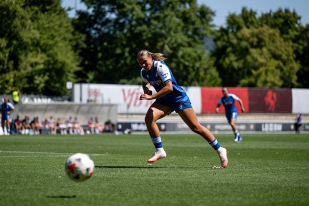 August 8, 2026, GER, Soccer, Women s, Friendly, 2026–2027 Season, VfB Stuttgart vs. TSG 1899 Hoffenheim; Martine Trollsas Fenger (Hoffenheim), 15 on the ball; Stuttgart; Robert Schlienz Stadium, Baden-Württemberg, Germany Copyright: xNordphoto Memmlerx