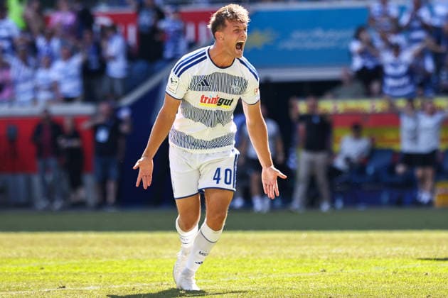 August 8, 2026, xkwix, Soccer, 3rd Division, MSV Duisburg vs. SV Meppen, Schauinsland Reisen Arena, Matchday 1, 2026–2027 Season. Celebrations following Ben Schlicke’s goal to make it 2–0. MSV Duisburg 40. DFB regulations prohibit any use of photographs as image sequences and or quasi-video. Photo: xKamilxWilkowskixPressefotoKochx, North Rhine-Westphalia, Germany