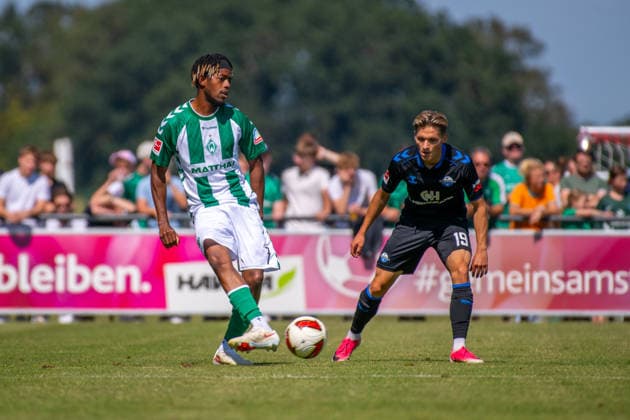 Friendly Match: Werder Bremen vs. SC Paderborn 07, August 8, 2026; Samuel Mbangula, Werder Bremen; 7 Friendly Match: Werder Bremen vs. SC Paderborn 07 on August 8, 2026, at Oyther Berg Stadium in Vechta, Germany, Copyright: xBEAUTIFULxSPORTS Neddermannx