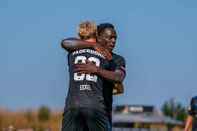 Friendly Match: Werder Bremen vs. SC Paderborn 07, August 8, 2026; Lasse Eickel, SC Paderborn 07, 32, Kennedy Okpala, SC Paderborn 07, 10 Friendly Match: Werder Bremen vs. SC Paderborn 07 on August 8, 2026, at Oyther Berg Stadium in Vechta, Germany, Copyright: xBEAUTIFULxSPORTS Neddermannx