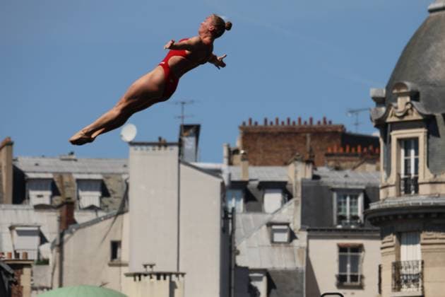 Championnat d Europe de natation PHOTOPQR LE COURRIER PICARD Haslin ; Paris ; 08 08 2026 ; 08 08 26 Championnat d Europe de natation Plongeon de haut vol femmes 20 metres dans la Seine Photo Fred Haslin LEN European Aquatics Championships, at the Seine River in Paris on August 8, 2026 Paris 75 France  Copyright: xPHOTOPQR LExCOURRIERxPICARD MAXPxHaslinx 20260808LCP5193 20260808LCP5193