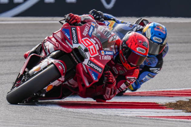 Marc Marquez (Spain) of the Ducati Lenovo Team ( 93) during MotoGP Tiscot Sprint race (10 laps) at Round 12 of the 2026 Qatar Airways Grand Prix of Great Britain at Silverstone Circuit, Towcester, England on the 7 August 2026.  Copyright: xDavidxHornx PMI-7310-0195