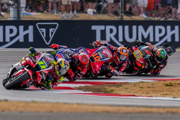 Fabio Quartararo (France) of the Monster Energy Yamaha MotoGP ( 20) is second in the pack during MotoGP Tiscot Sprint race (10 laps) at Round 12 of the 2026 Qatar Airways Grand Prix of Great Britain at Silverstone Circuit, Towcester, England on the 7 August 2026.  Copyright: xDavidxHornx PMI-7310-0206