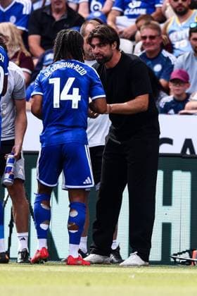 Leicester City Manager Russell Martin gives instruction to Bobby De Cordova-Reid of Leicester City Leicester City v Northampton Town, EFL Carabao Cup, First Round, Football, King Power Stadium, Leicester, UK - 08 Aug 2026Leicester King Power Stadium United Kingdom EDITORIAL USE ONLY No use with unauthorised audio, video, data, fixture lists, club league logos or live services. Online in-match use limited to 120 images, no video emulation. No use in betting, games or single club league player publications.  Copyright: xMarkxKerton Shutterstockx 17051082bn