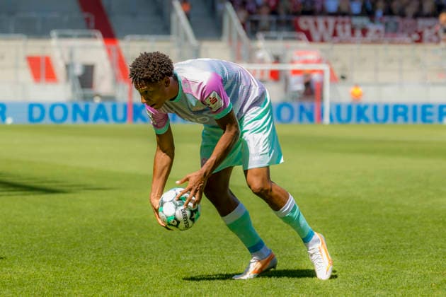 Ingolstadt, Germany, August 8, 2026, 3. Liga 2026–2027, Matchday 1: FC Ingolstadt 04 vs. FC Würzburger Kickers. Pictured: Liam Omore (FWK). DFB and DFL regulations prohibit any use of photographs as image sequences and or quasi-video. Audi Sportpark Bayern Copyright: xFotostandx xSchäferx
