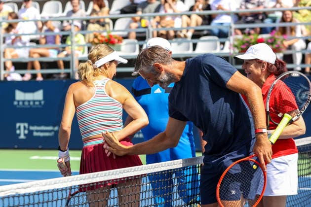 WARSZAWA 08.08.2026 TURNIEJ WTA, Tennis Damen 125 WARSAW T-MOBILE POLISH OPEN - MECZ POKAZOWY GWIAZD--- TENNIS TOURNAMENT WTA 125 WARSAW T-MOBILE POLISH OPEN - SHOW CELEBRITY GAME JOANNA KORONIEWSKA MACIEJ DOWBOR FOT. ANNA KLEPACZKO FOTOPYK NEWSPIX.PL --- newspix.pl 