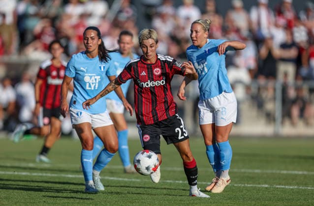 GER, Frankfurt, Eintracht Frankfurt vs. Malmö FF, UEFA Women s Champions League, Soccer, UEFA, 2026–2027 Season, Stadion am Brentanobad, Qualifying Round, Final – Photo: Sara Doorsoun, Eintracht Frankfurt Women’s U-23 Team, scoring opportunity. DFB and DFL regulations prohibit any use of photographs as image sequences and or quasi-video. August 8, 2026 Copyright: HMBxMedia HendrikxHamelau