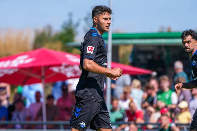 Stefano Marino, SC Paderborn 07, 30, German soccer, 2026–27 season, first friendly match of the day, August 8, 2026, Werder Bremen vs. SC Paderborn 07, Stadion am Oyther Berg, Oythe, Vechta, Lower Saxony Copyright: xLeonxFrickx