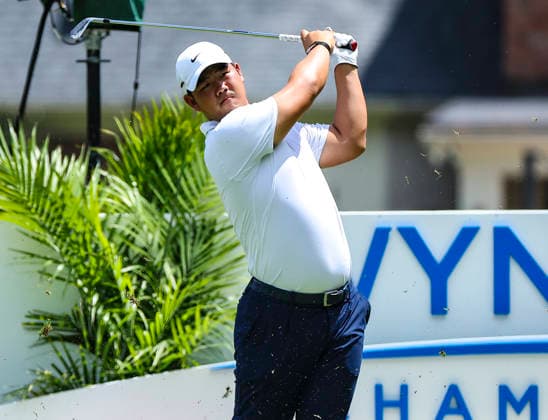 August 8, 2026: Tom Kim teeing off at third hole during the third round at 2026 Wyndham Championship, Sedgefield Country Club in Greensboro, North Carolina. CSM PGA, Golf Herren 2026: Wyndham Championship Aug 08  - ZUMAc04_ 20260808_zma_c04_076 Copyright: xDavidxBeachx