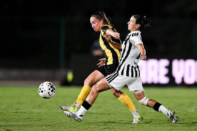 August 8, 2008: Vilma Koivisto of Hammarby and Julia Bartel of Juventus during the Women’s Champions League qualifying match between Juventus and Hammarby on August 8, 2026 in Turin. Photo by Daniele Buffa, BILDBYRAN COP 18 XY0123 soccer football UEFA Women s Champions League Juventus Hammarby women s soccer  Copyright: DANIELExBUFFA BB260808BB522