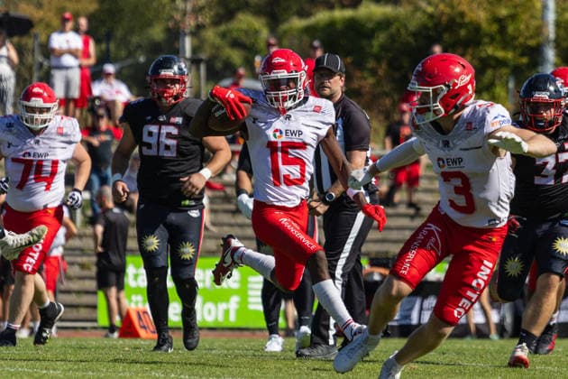 Keyshawn Smith Düsseldorf Panthers vs. Potsdam Royals Keyshawn Smith, wide receiver 15 Düsseldorf Panthers vs. Potsdam Royals at Panther Stadium in Düsseldorf, Germany, North Rhine-Westphalia American football, Week 9 of the 2026 Effect Energy GFL season. Final score: 0–49